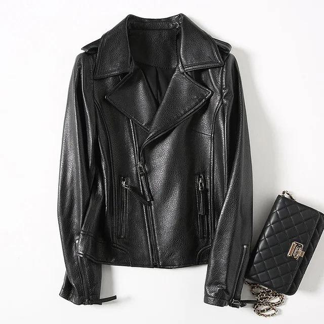 

Female Genuine Leather Jacket Short Slim Jacket for Women 100% Real Sheepskin Coat Outerwear Leather Jacket A009