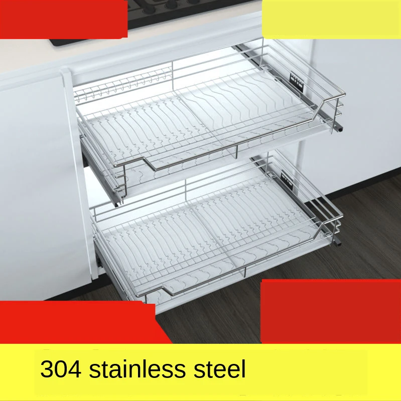 2-Layer Stainless Steel Pull Out Storage Rack Basket Kitchen Slide Cabinet Organizer Drawer Baskets Holder