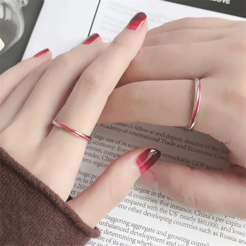 Drop Shipping Couples Rings Red Enamel Adjustable Finger Ring Silver-Color Ring For Women Men Statement Jewelry