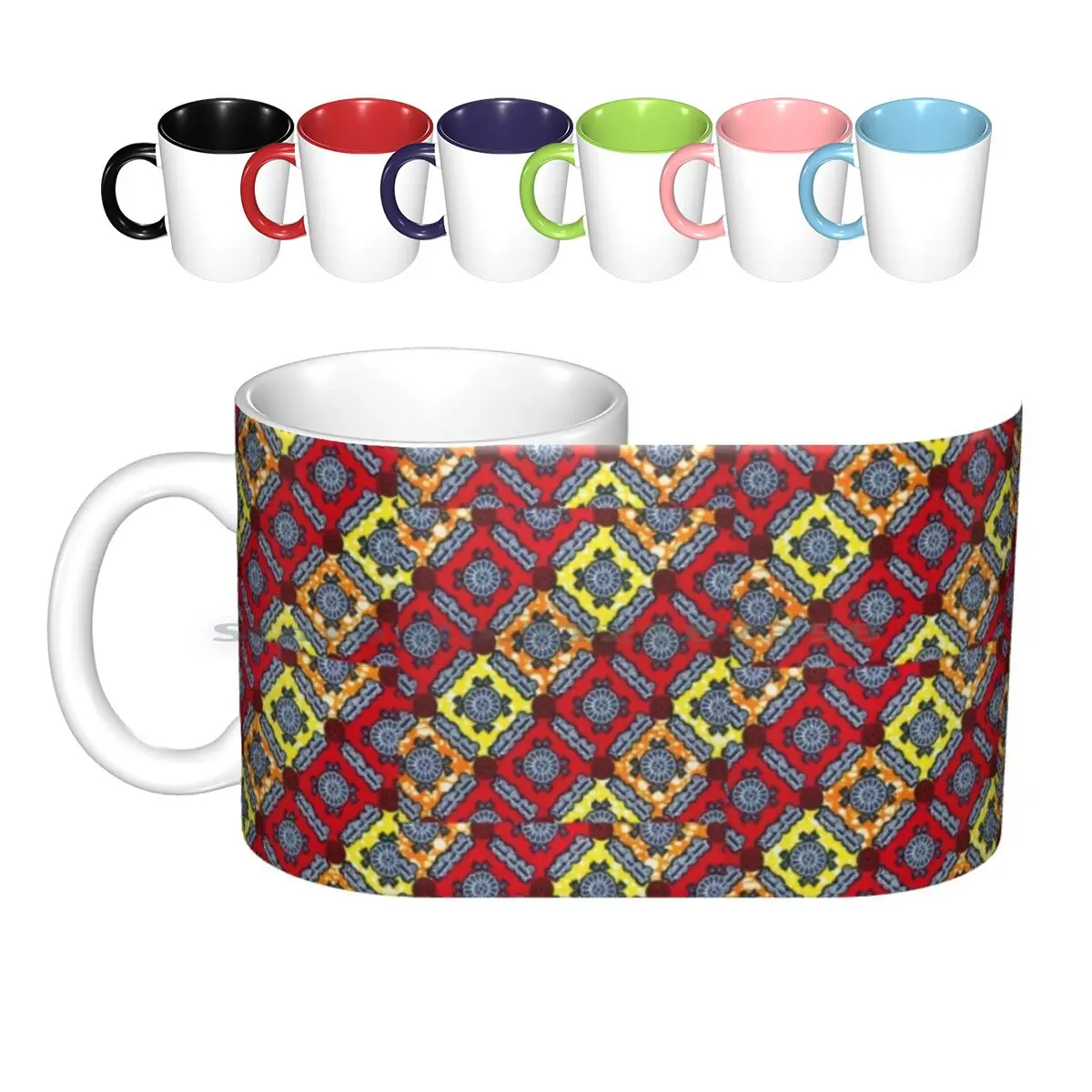 Red Sand Ceramic Mugs Coffee Cups Milk Tea Mug Red Africa Senegal Wax Sand Trend Mosaic Tribal Ethnic African Art Creative