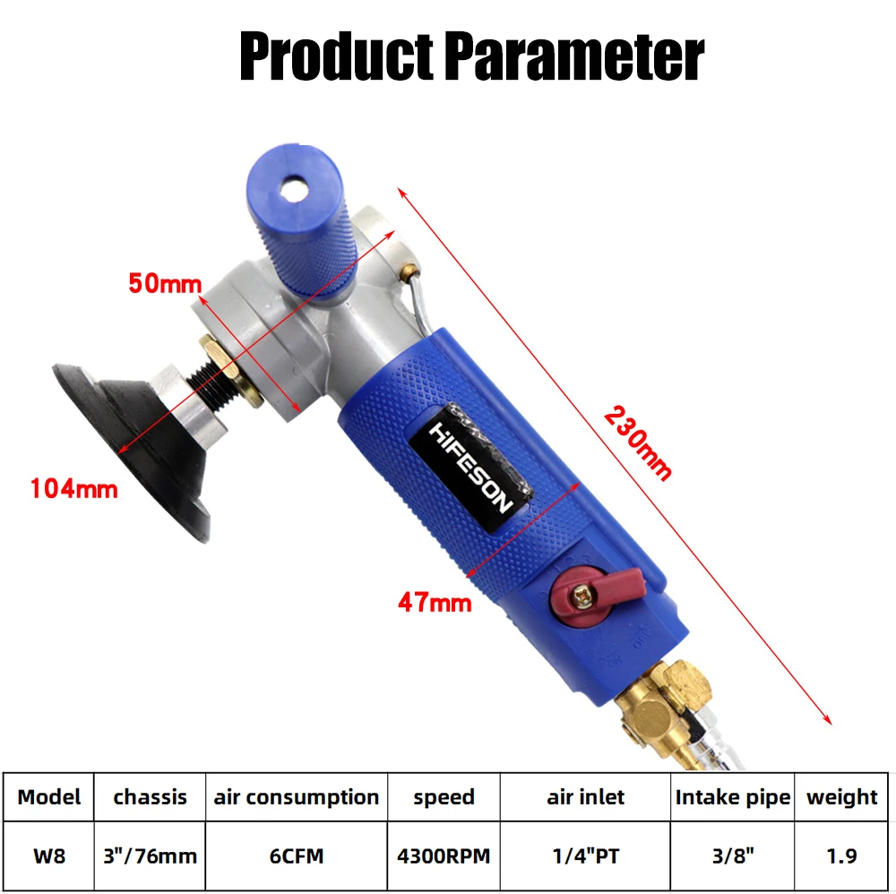 3 Inch Air Pneumatic Sander Water-feed Mill Wet Polisher Tool Machine for Marble Quartz Granite Stone Polishing