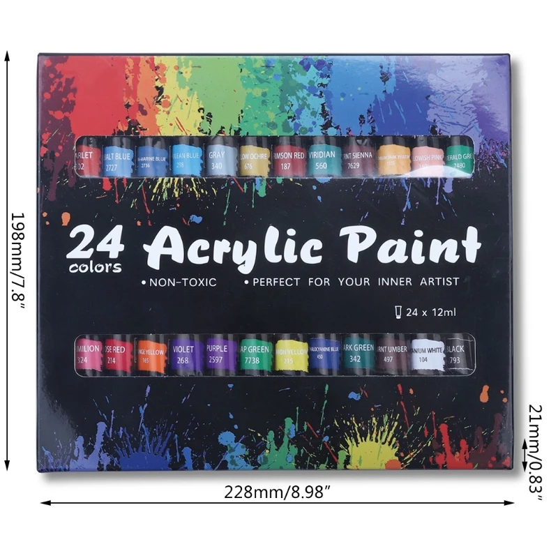 Ensemble de peinture acrylique, 24 couleurs, 12ml, pigments pour enfants, adultes, débutants, professionnels, artistes