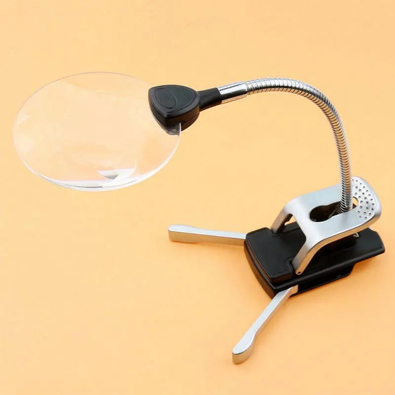 

2.5X 8X LED Desk Top Stand Lighted Magnifying Glass with LED Lamp Lights Dual Lens Repairing Loupe Flexible Table Led Magnifier