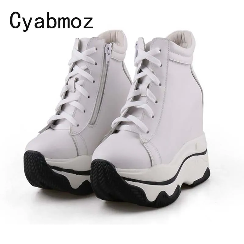 Women Invisible Height Increasing Sneakers 11CM Elevator Casual Shoes High Quality Genuine Leather Comfortable Platform Shoes