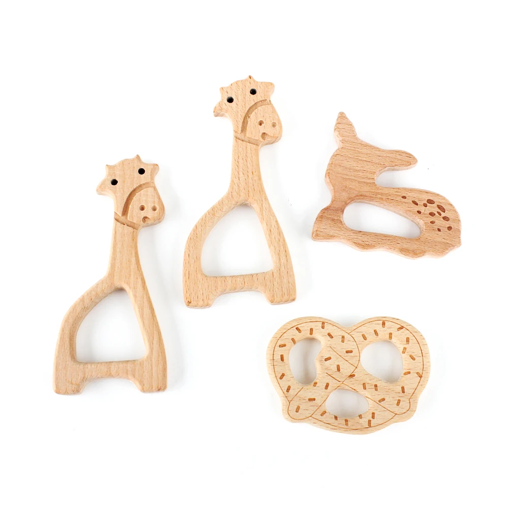 1pc Baby Wooden Teether Food Grade Cartoon Animals DIY Kids Teething Necklace Nursing Toy Natural Beech Wood Baby Rodent Teether