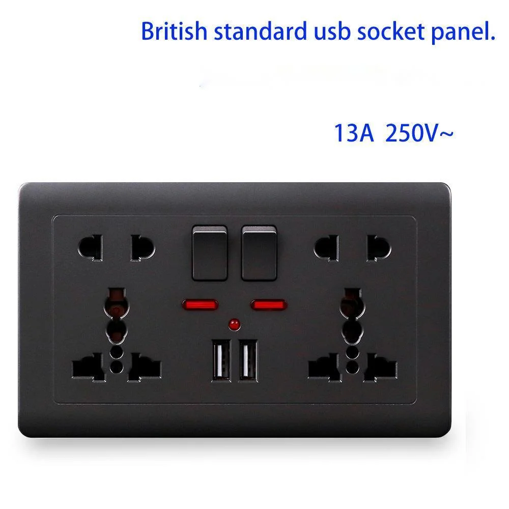 

EU Standard Usb Socket, Gray Embedded Panel,2.1A Dual USB Port, AC 110-250V, UK Wall Power Socket Universal 5 Hole Outlet