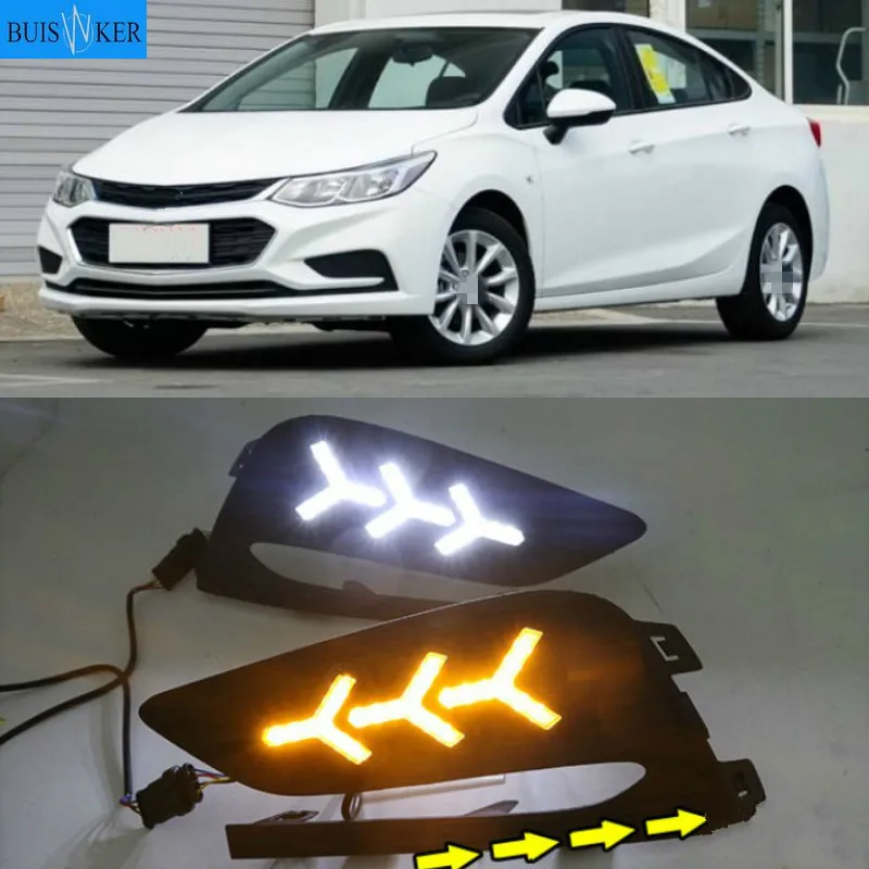 

2PCS LED Daytime Running Light For Chevrolet Cruze 2016 2017 2018 Dynamic Yellow Turn Signal Relay Waterproof Car 12V DRL Lamp