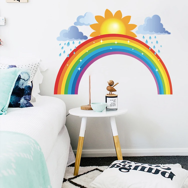 Regenbogen-Wolken, Regen, Sonne, Wandaufkleber, Heimdekoration für Baby- und Kinderzimmer, Schlafzimmer-Dekoration, Cartoon-Tapete, selbstklebende Aufkleber – Detail 4