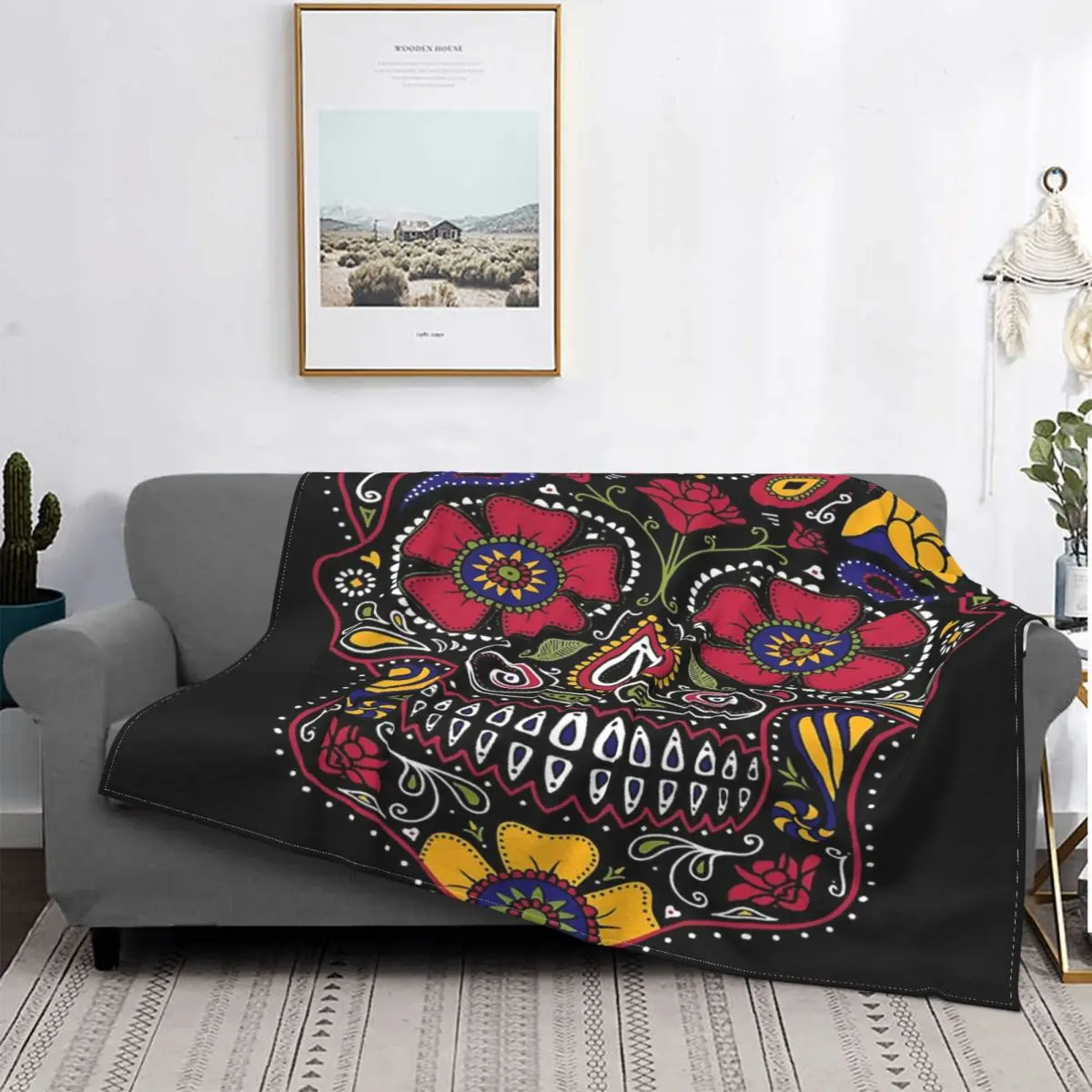 Manta oscura del Día de los muertos con calavera de azúcar, colcha de cama, cuadros de Anime, ropa de cama y fundas