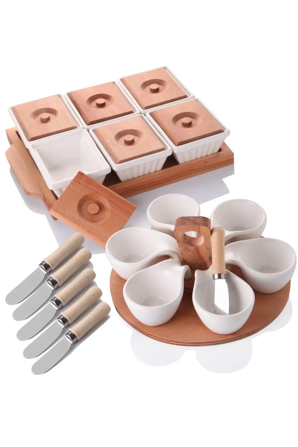 Ahşaplı Lux Breakfast Presenter Set Ceramic and Wood Stylish Kitchen and Table Ware Handy New Fast Shipping