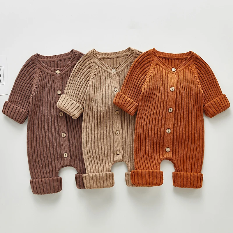 2024 Autumn Baby Romper Knitted Newborn Girls Boys Jumpsuit Outfit Solid Toddler Children Onesies Clothing Long Sleeve One Piece