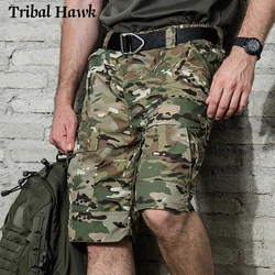 Calção tático de camo cargo masculino, bolsos múltiplos, calça camuflada, casual, paintball, combate, verão