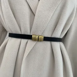 Ceinture Fine artificiel astique en Cuir Noir pour Femme, Accessoire de Décoration pour Robe, Pull, Manteau, Vêtement