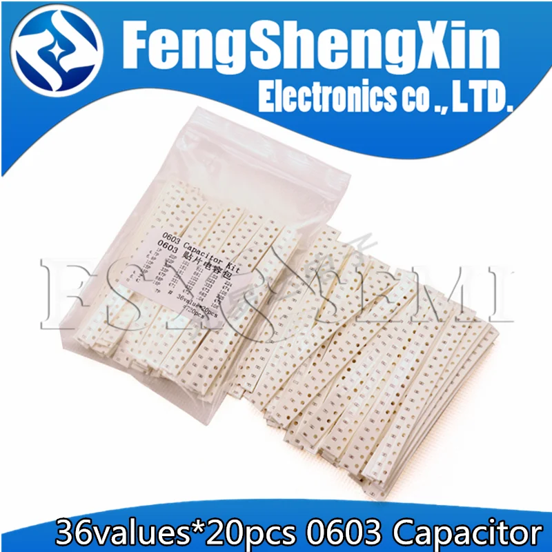 36values X20pcs=720pcs 1pF~10uF 0603 SMD Capacitor assorted kit Capacitors Samples Kit electronic diy kit