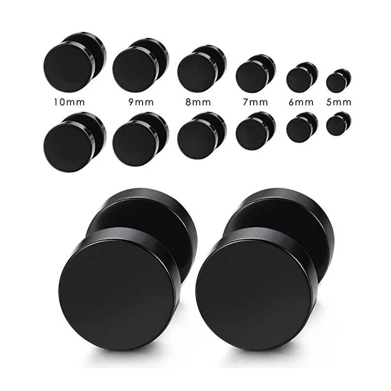 Punk Black Round Stud Earrings For Women Men Boy Minimalism Fashion Stainless Steel Ear Jewelry Earrings Wholesale Size 4mm-14mm