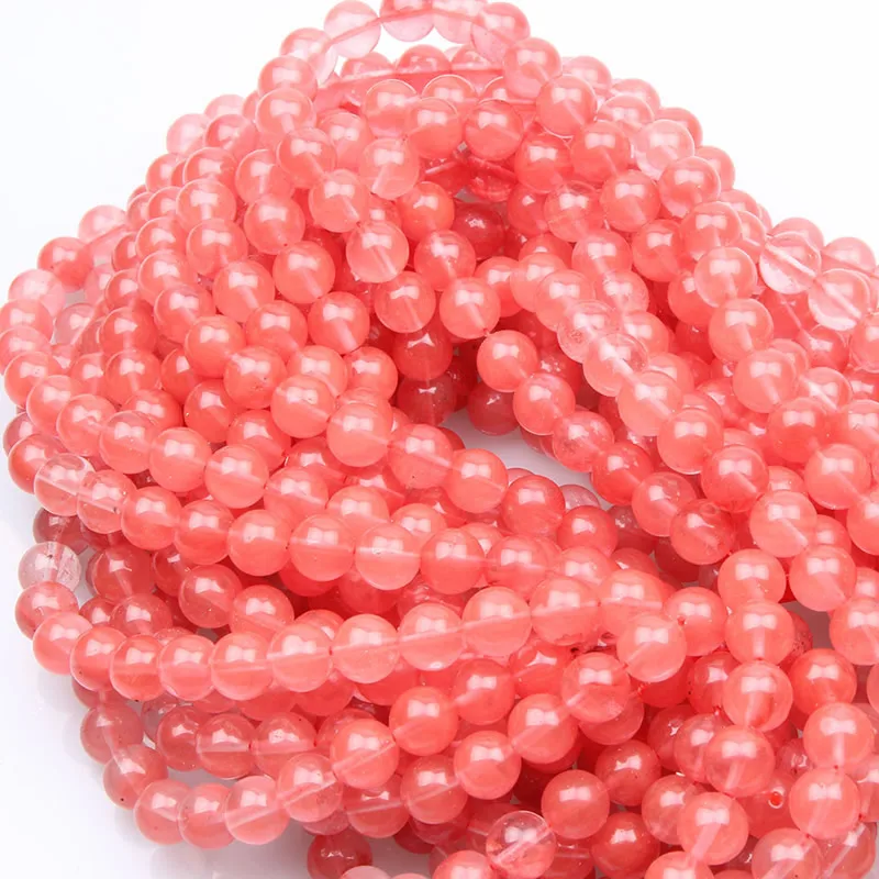 4/6/8/10/12mm Pick Size Smooth Natural Salmon Stone Loose Bead Watermelon Red Tourmaline Cherry Crystal Bead Jewelry Making