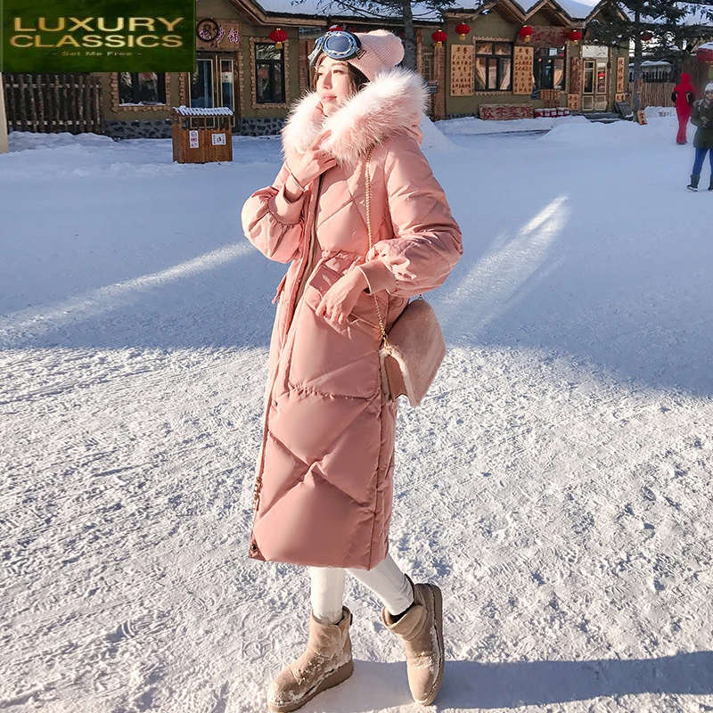 

Jacket Winter Women Down 90% Duck Down Coat Female Long Down Parka Real Fur Hooded Korean Thick Warm Clothes 2021 LWL1339