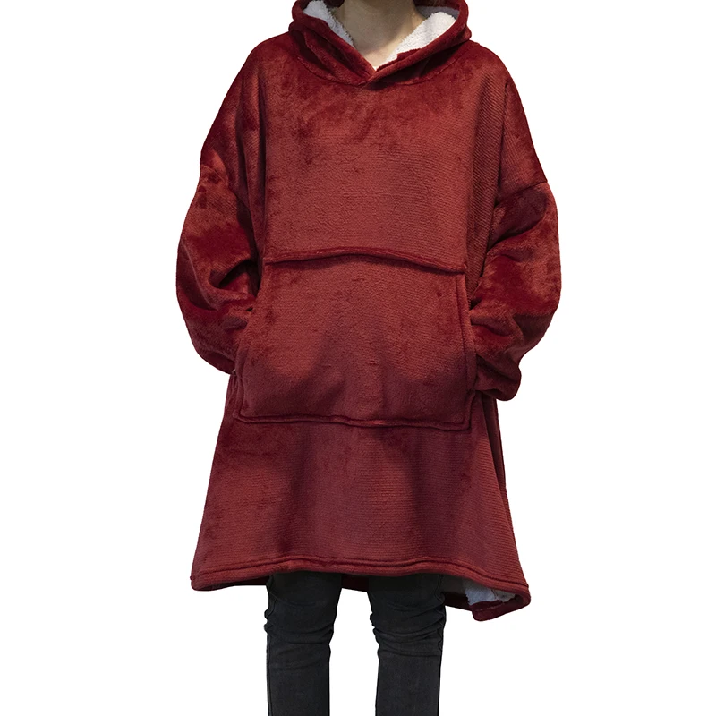 Winter Oversized Hoodies Women Fleece Warm TV Blanket with Sleeves Pocket Flannel Plush Thick Sherpa Giant Hoody Long Sweatshirt