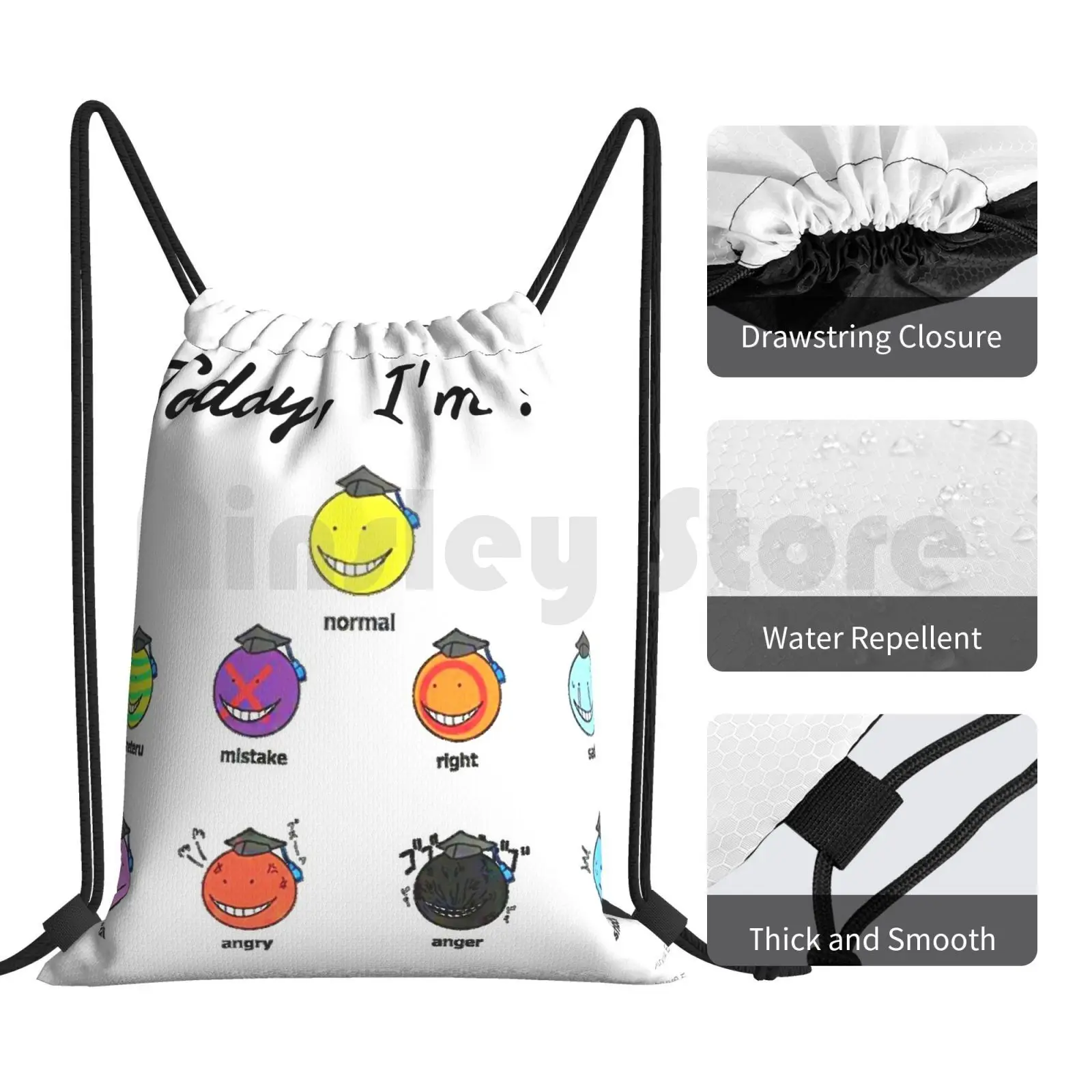 암살 교실 코로 선생 선풍기 아트! 배낭 드로스트링 가방, 체육관 가방, 방수 암살 교실 애니메이션