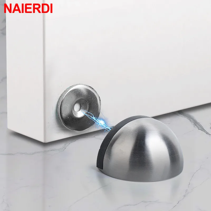 NAIERDI Stainless Steel Magnetic Door Stopper Non Punching Sticker Door Bumper Door Holders Wall Mounted Nail-free Door Stops