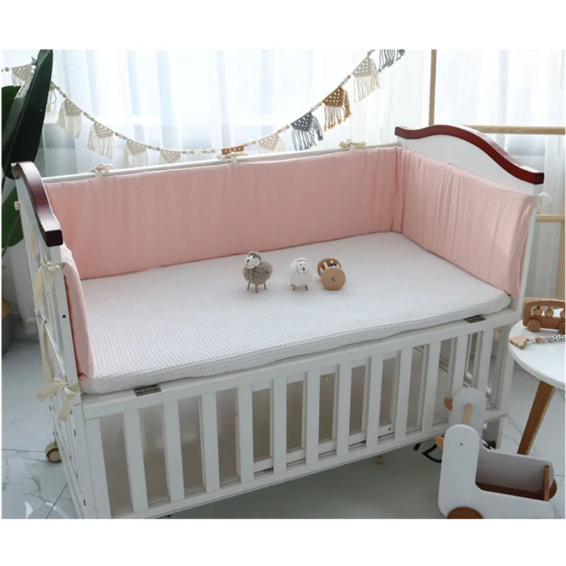 200cm Cotton Waffle Baby Crib Bumper Fro Newborns Cotton Bed One-piece Double-sided Baby Bed Bumper Infant Cot Protector