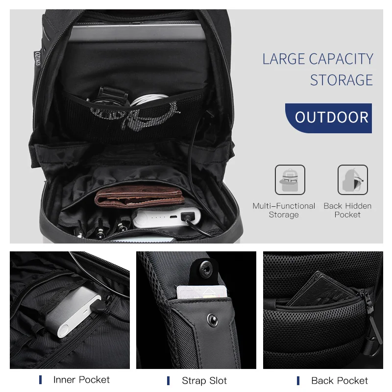 OZUKO Men Shoulder Bags Fashion Hard Shell Chest Bag Male Waterproof Short Trip Messenger Bag USB Charging Crossbody Bag Teenage