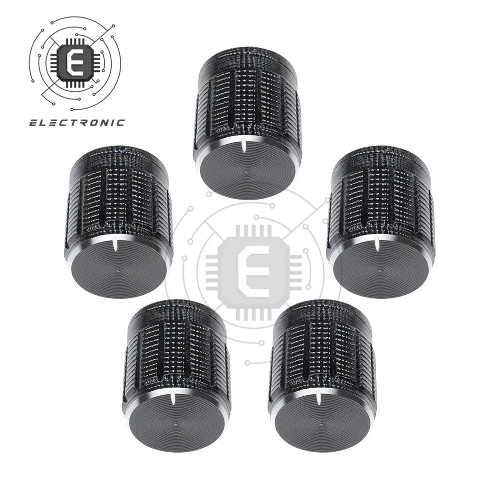5 Pcs เส้นผ่านศูนย์กลางภายใน6มม.อลูมิเนียม Knurled Shaft Potentiometer ลูกบิด Rotary Switch Volume Control Knob