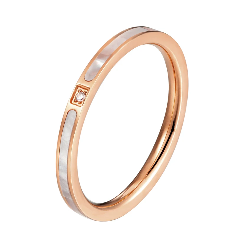 Classic Brand Jewelry Beautiful Zircon And Shell Ring Woman Gift Top Quality Stainless Steel Gold Color Love Rings Drop Shipping