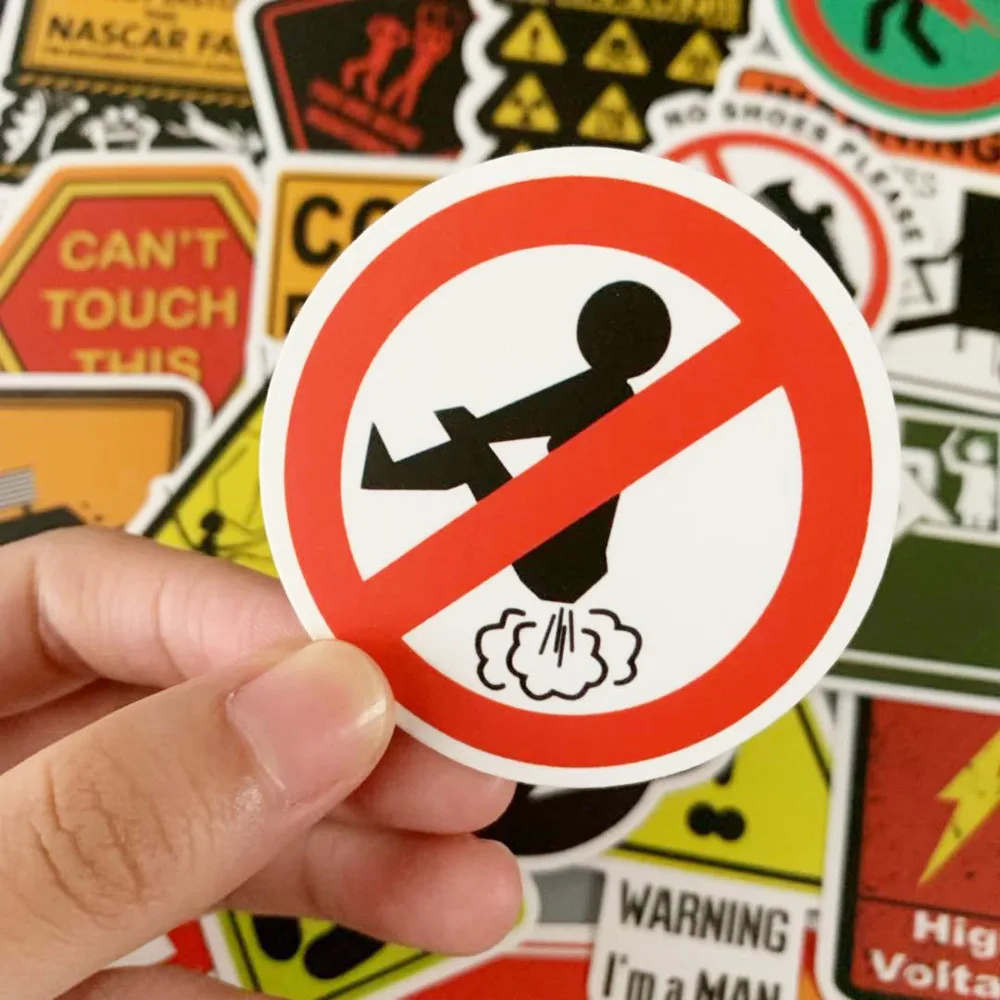 10/30/50PCS Warning Stickers Danger Banning Signs Reminder Laptop Guitar Luggage Skateboard Phone Waterproof Sticker Decal Toy