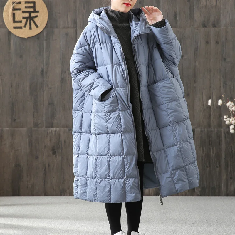 Winter Women Oversize Coat 90%  Loose Long Duck Down Jacket Female Size Overcoat Winter Jacket Women Stitching Hooded Parkas