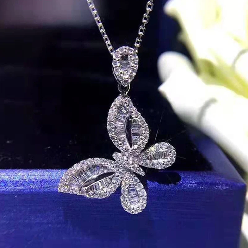 

Exquisite Butterfly Design necklace with AAAAA zircon pendent 100% real 925 Silver jewelry woman wedding party gift