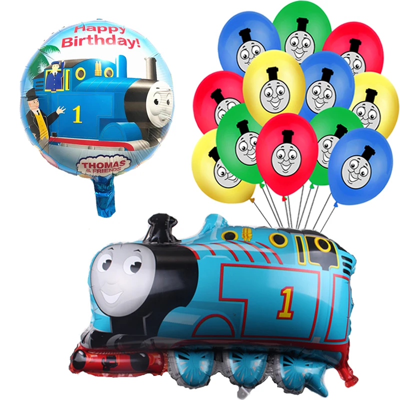 Thomased Balloons Number One Train Game Theme Foil Latex Ballons Happy Birthday Party Decorations Boy Kids Blue Car Toys Gifts