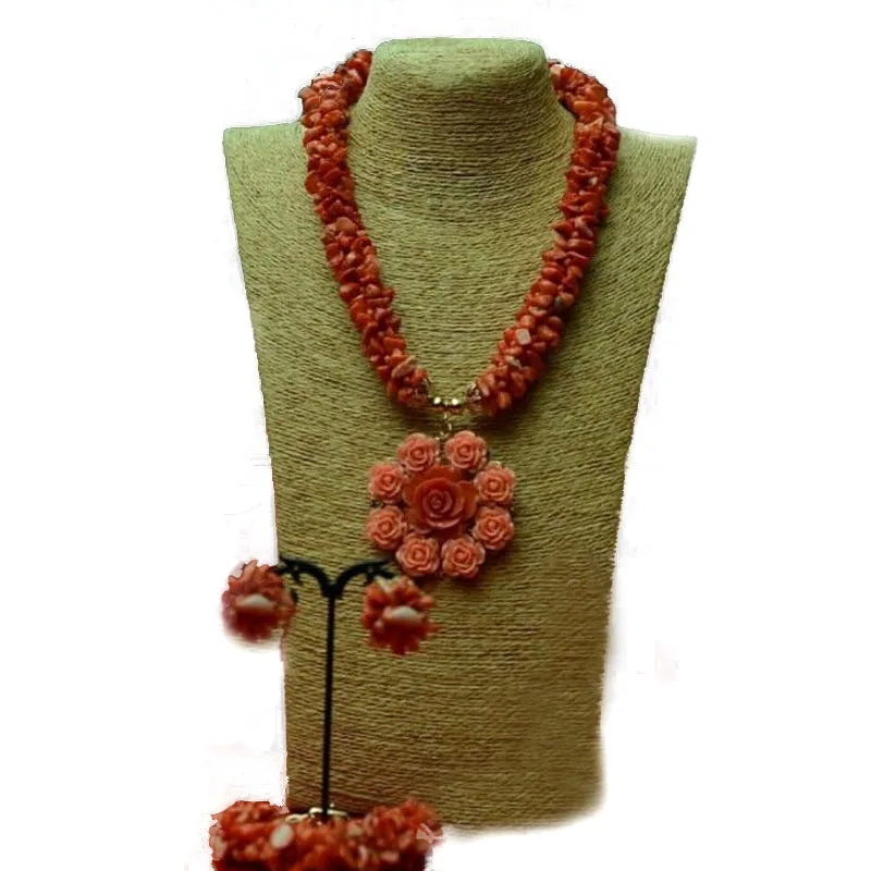 4uJewelry Original Coral Beads Jewelry Set Orange Layers African Jewellery Necklace Bracelet Earrings Set 2024