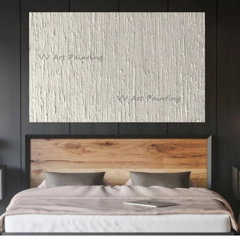 Hand Painted Thick Impasto White Abstract Oil Painting, Neutral Minimal Handmade Textured Canvas Wall Art