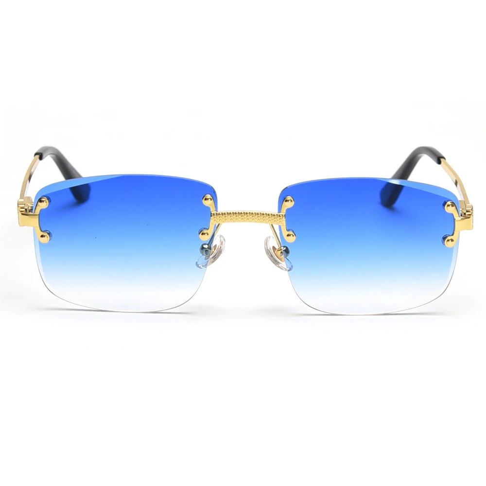 Peekaboo-gafas de sol gradientes para hombre y mujer, lentes de metal sin montura, cuadradas, azules, uv400, de alta calidad, marrones, sin marco,