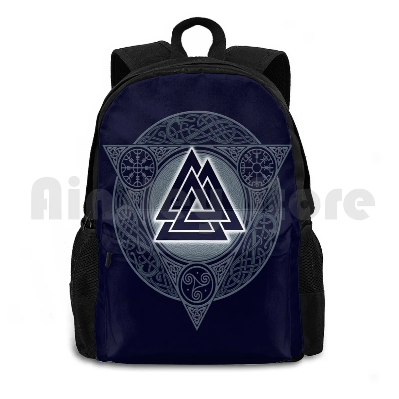 Valknut. Ice Flame. Outdoor Hiking Backpack Riding Climbing Sports Bag Valknut Aegishjalmur Vegvisir Triskele Vikings Simbols