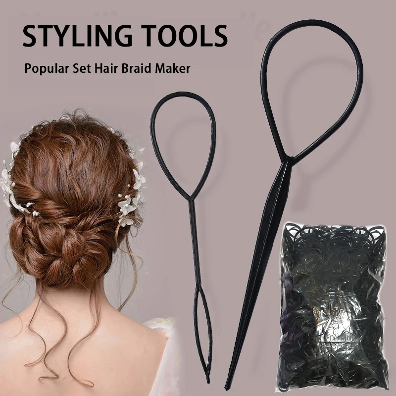 1Set Fashion Ponytail Creator Plastic Loop Popular Hair Styling Tools Black Topsy Tail Clip Hair Braid Maker Fashion Salon