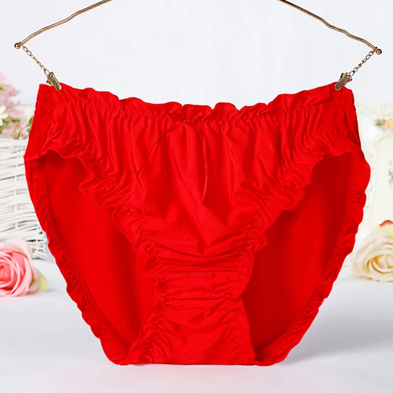 Bragas de cintura media para mujer, ropa interior Sexy con volantes de fibra de bambú, talla grande, 80-120KG