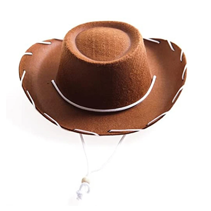 Childrens Brown Red Felt Cowboy Hat Western Big Eaves Novelty Christmas Felt Cowgirl Hat Costume for Kids Boys Girls