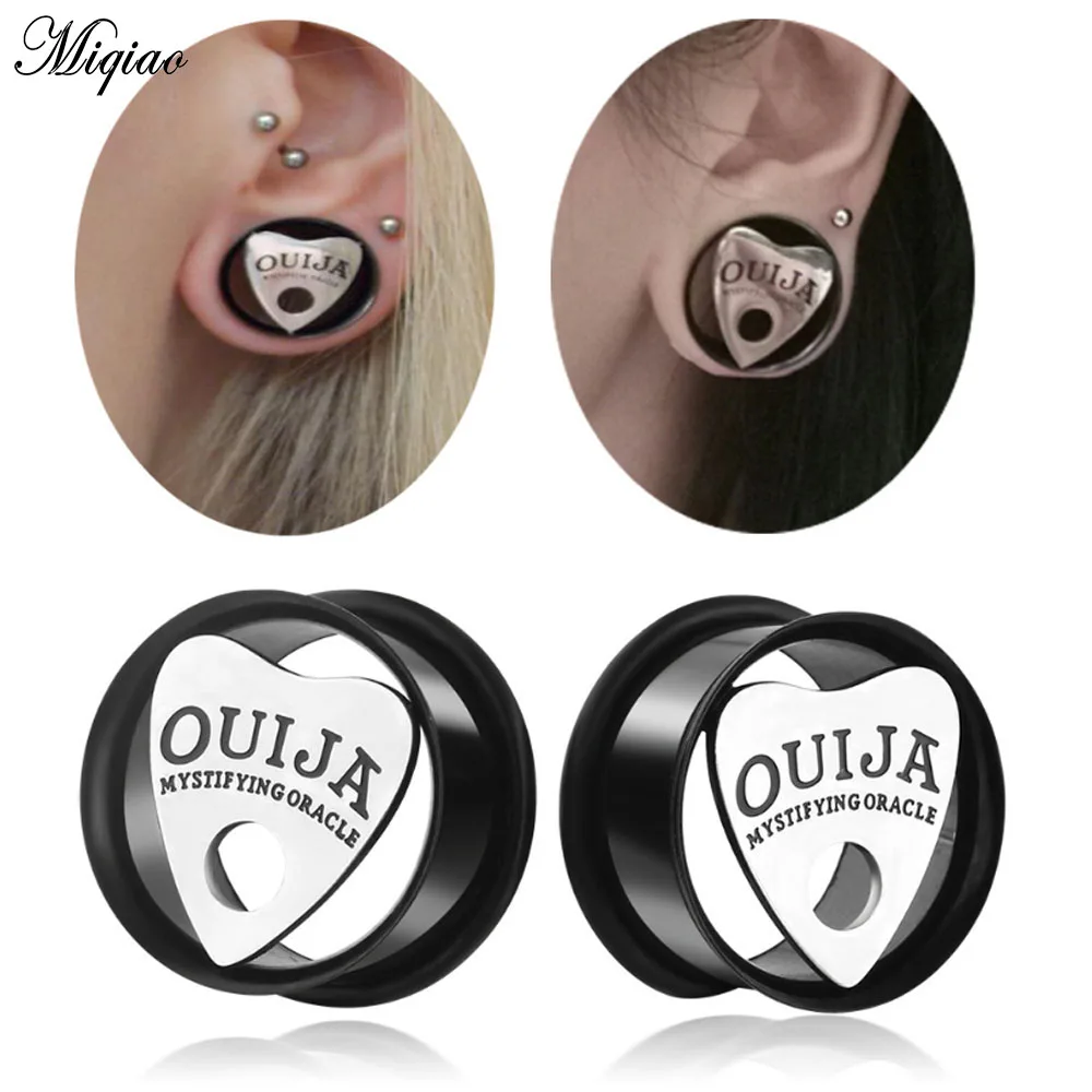 Miqiao 1pc Anodized Black 316l Surgical Steel Ouija Eyelet Flared Flesh Tunnel Ear Plug Gauges Earrings Hollow Plug Expander