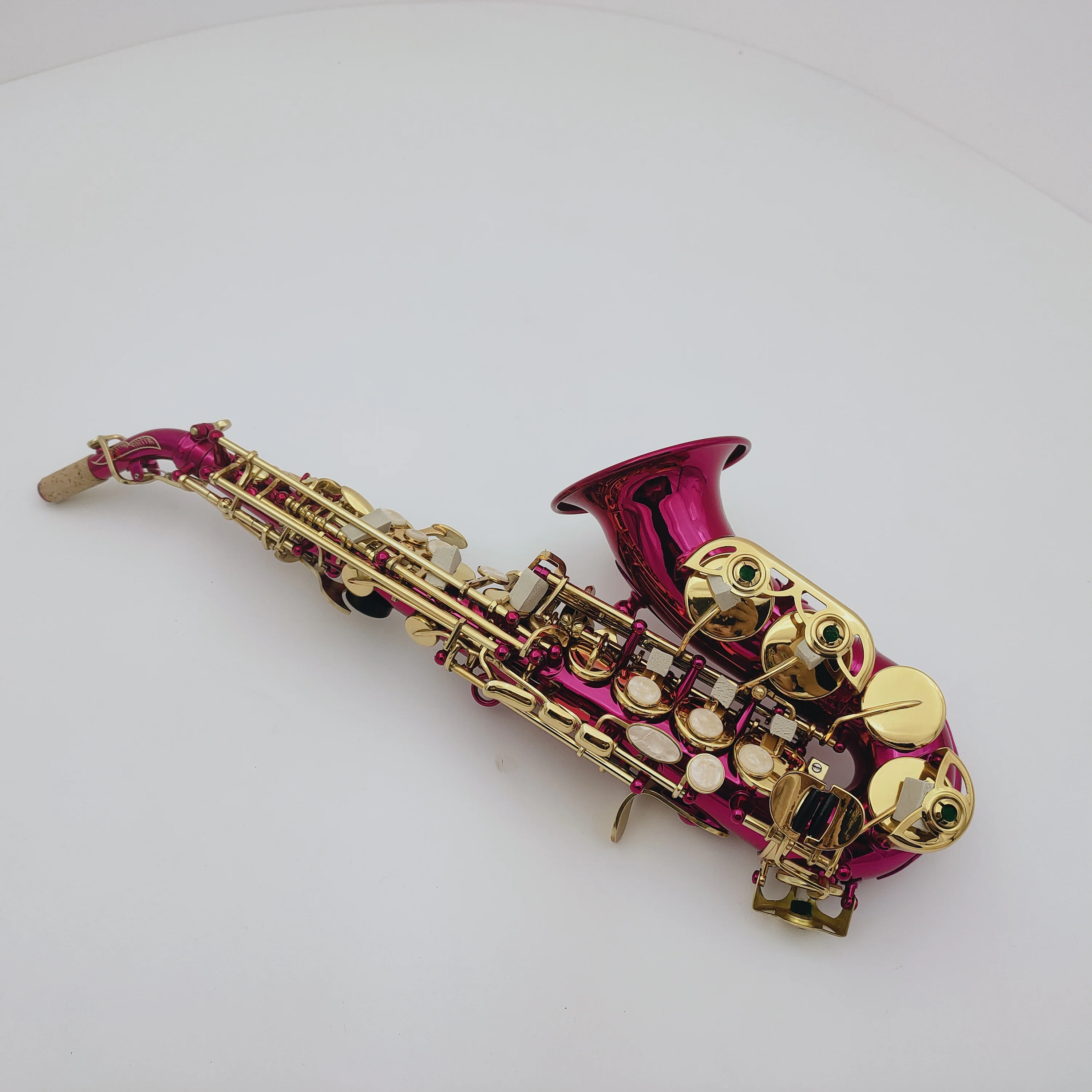 High Quality Soprano Saxophone B Flat  Small Bend Neck Pink Body Gold Keys Musical instrument Professional With Free Case