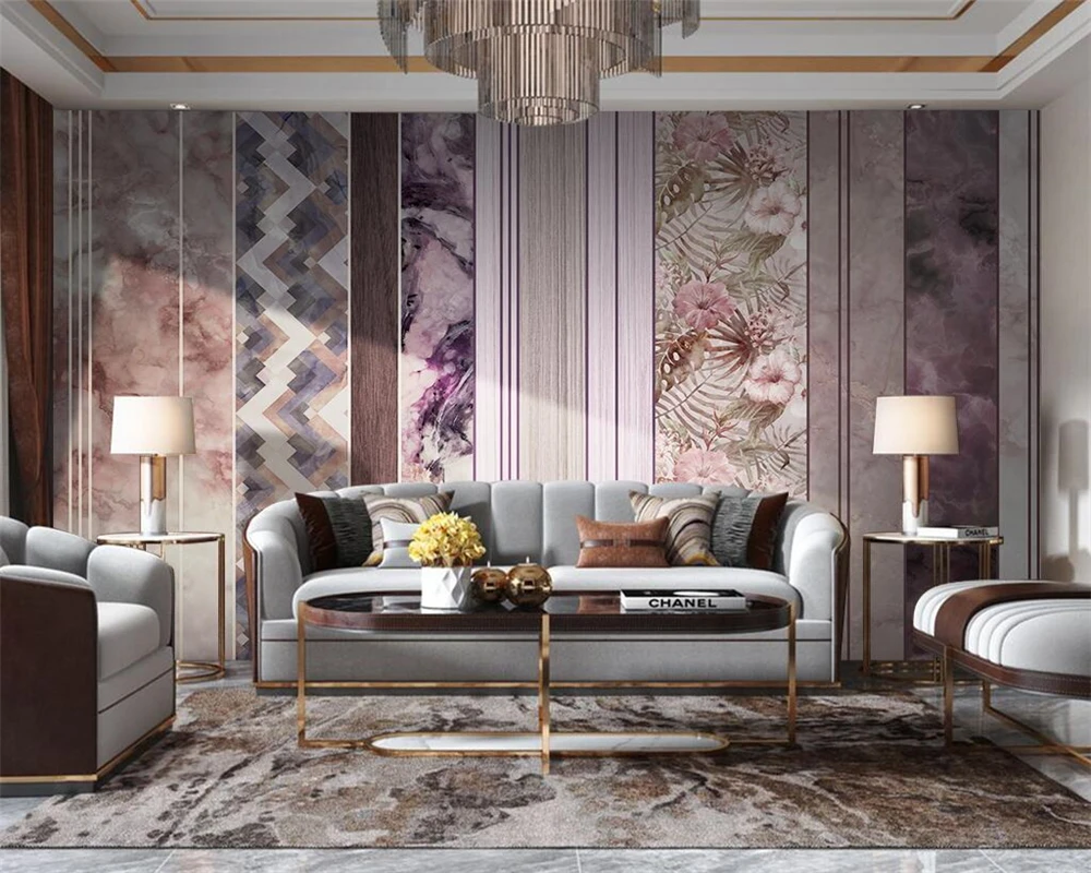 

beibehang Customized modern modern minimalist marble pattern plant combination background papel de parede wallpaper