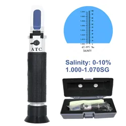 Handheld Salinity Refractometer Seawater Salt Concentration Test 1.000-1.070SG Aquarium Mariculture Breeding ATC Refractometer