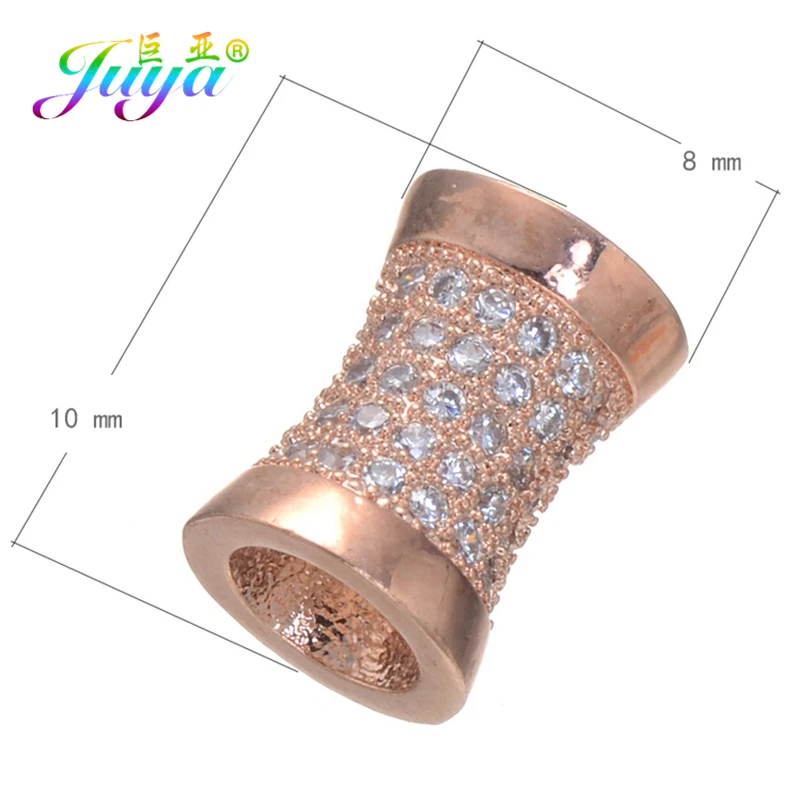 Juya Copper Spacer Charm Beads Supplies Micro Pave Cubic Zirconia Big Hole Tube Beads For Handmade Beading Jewelry Making
