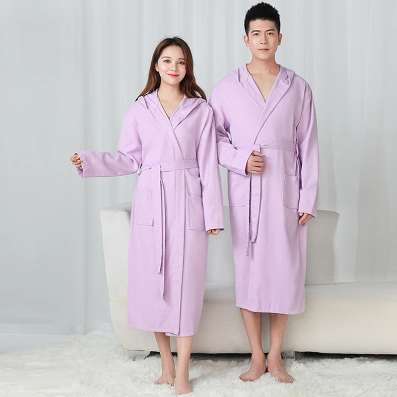 Autumn New Lovers Hooded Robe 100% Cotton Waffle Robe Unisex Bath Robe Winter Warm Bathrobe Sleeprobe New Arrival Homewear