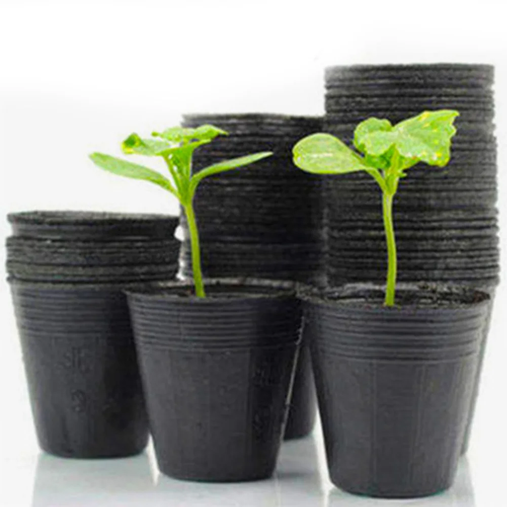 50pcs Plastic Seedlings Starter Pot Plants Nursery Pots for Germination Seedling Home Garden Garden Pots Planters Black Color EL