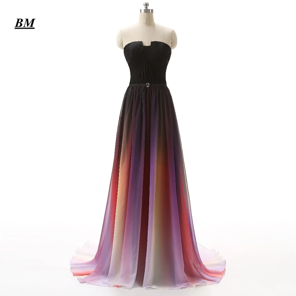 

2025 Sexy Real Photo Pleated Gradient Chiffon Prom Dresses Long Ombre Formal Evening Dress Party Gown Vestidos De Gala QA02