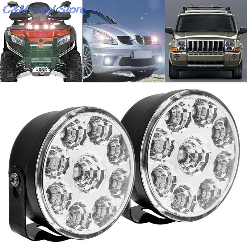 New 2 Pcs/lot Good Quality 9LED DRL Round Car Fog Lamp Driving Daytime Running Lights Head Light White