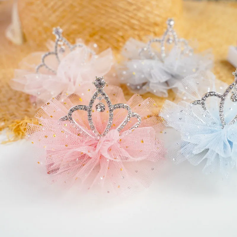 Children\'s Crown Barrettes Side Clip Birthday Headdress Mesh Princess Series Girl Hairpin  Snap Hair Clips Hair Clips for Girls