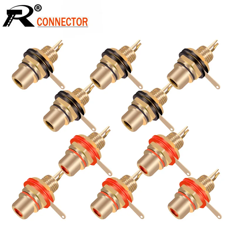 

10pcs/lot RCA Connector Gold Plated Female Jack Socket Solder Wire Connector RCA Panel Mount Chassis Wholesales